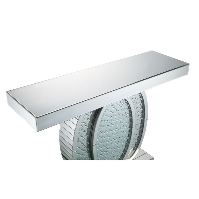 Longo Glam Rectangular Console Table with Pedestal Base in Mirrored & Faux Crystals