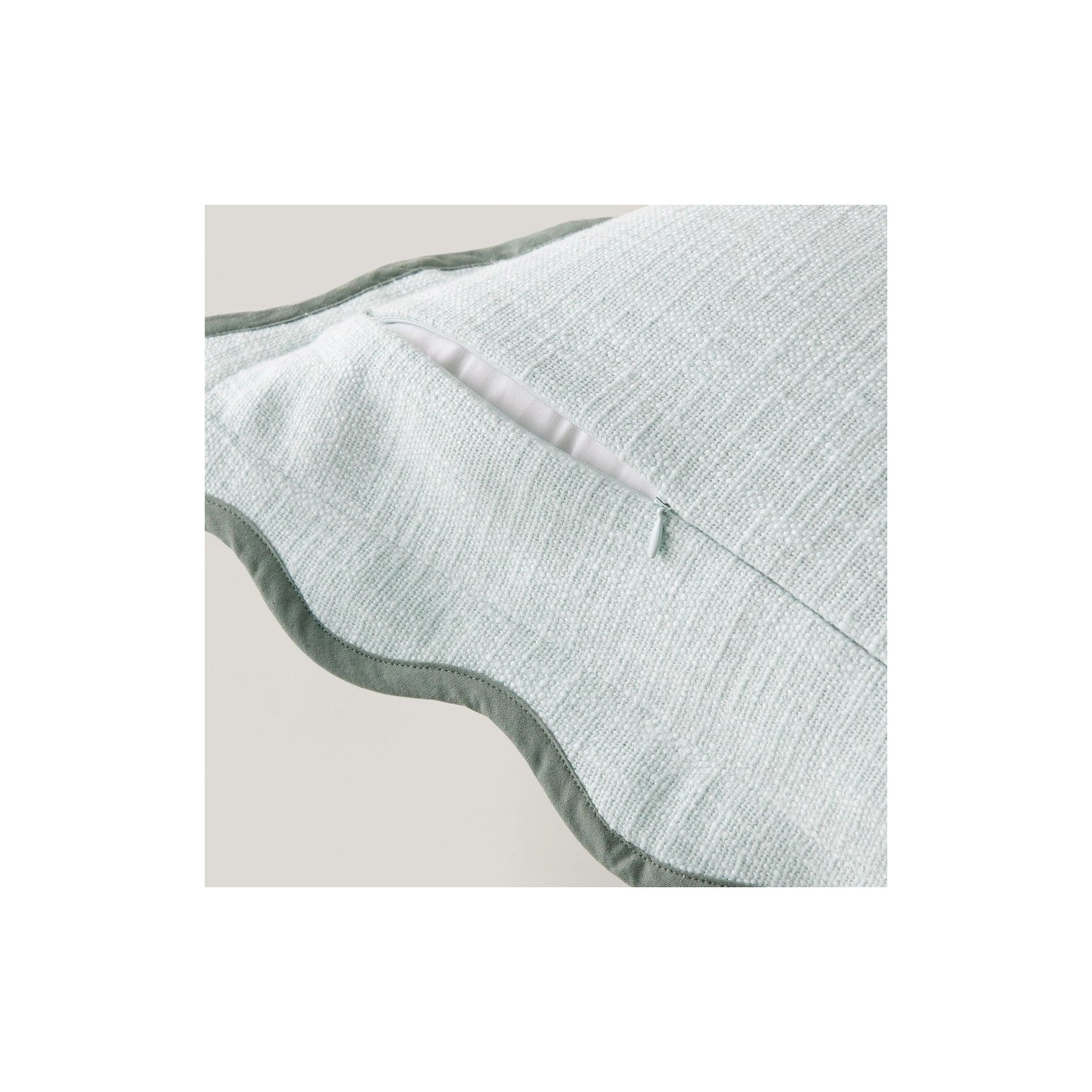Double Stitch Scalloped Cotton Throw Pillow , Aqua Mint