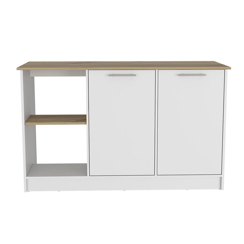 Îlot de cuisine, quatre tablettes ouvertes, deux armoires - chêne clair / blanc, Blanc