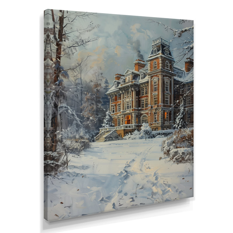 «Winter At The College Campus - College and University Buildings», reproduction d'art mural, Toile tendue, H 16 po x l 32 po