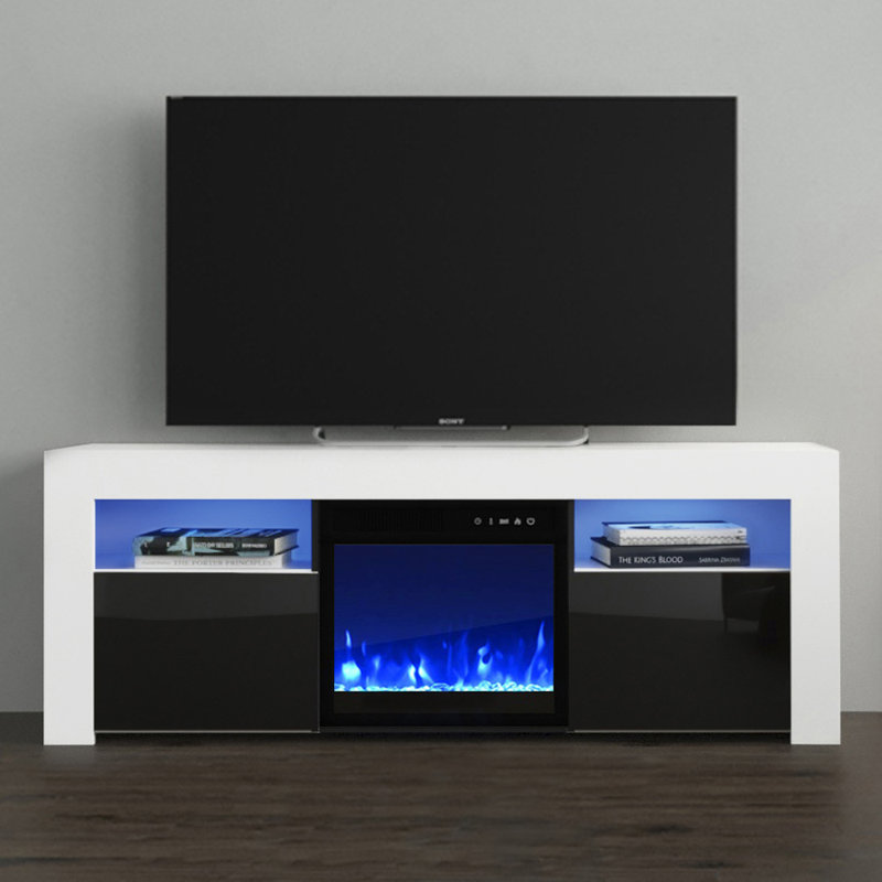 Howser 17.5" Modern TV Stand with LED Lighting, Electric Fireplace, Remote Control, White/Black