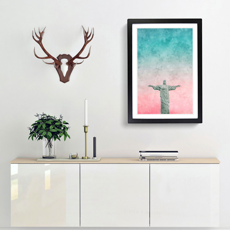 Corcovado In Rio De Janeiro Brazil Abstract - Single Picture Frame Painting on MDF, 87cm H x 62cm W x 2cm D, Black Framed