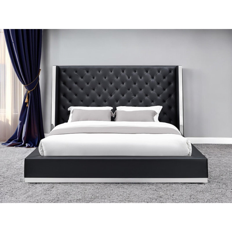  Madison Black Tufted Faux Leather King Bed Frame — King, Black