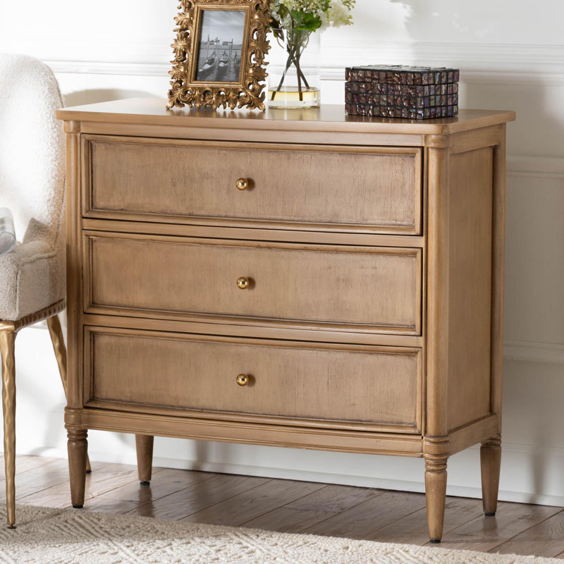 bali & pari Karmel Chest - 3-Drawer Storage Chest with Curved Front and Tapered Legs for Bedroom