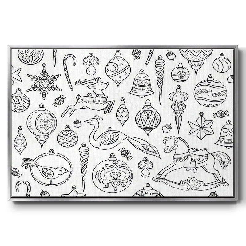 Ornements rétro encadrés sur toile, H 25 po x l 37 po x P 1,5 po, Argent