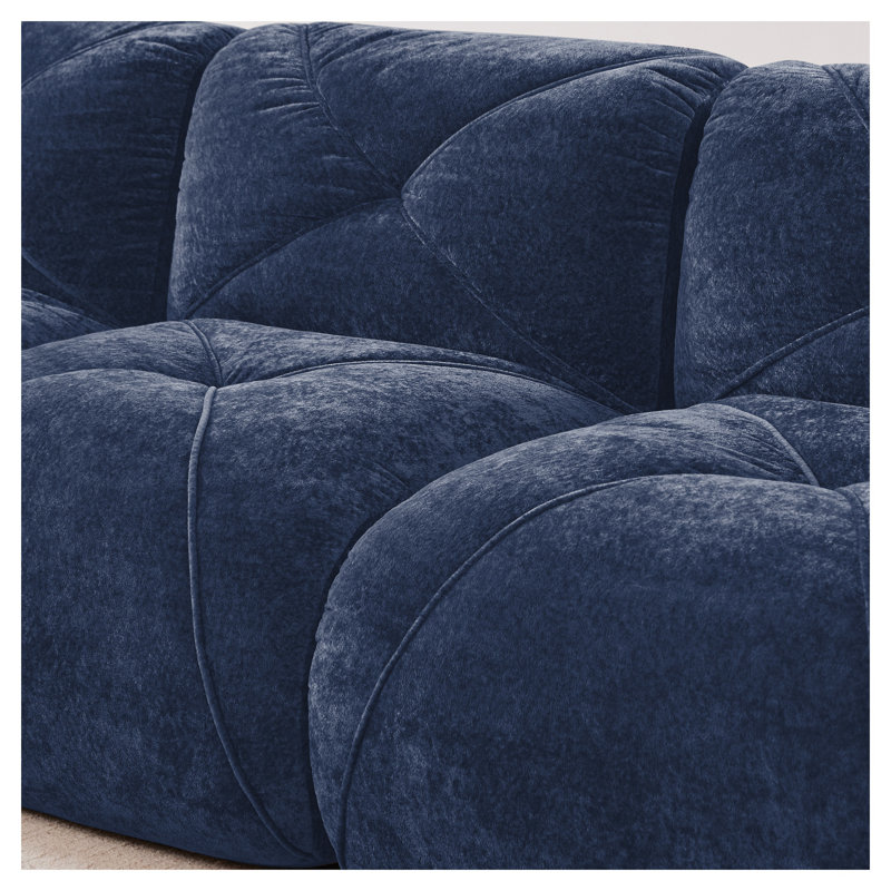 Canapé modulaire en L capitonné en velours bleu avec repose-pieds mobile, canapé-lit sans assemblage pour espaces de vie