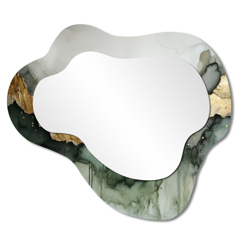 Ethereal Echo Of Emerald Calacatta Marble I - Abstract Asymmetrical Wall Mirror, Modern Vanity Mirror, Printed on Metal
