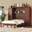 Lit escamotable avec 2 armoires et tablette de rangement - noyer-971176727