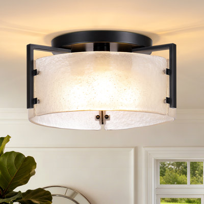 15.75" Opal White Handmade Glass Flush Mount Ceiling Light