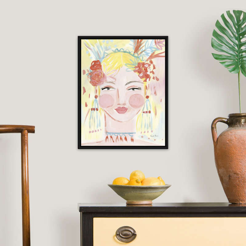 Reproduction d’art sur toile, "Boho Lady I" par Farida Zaman, Cadre flottant noir, H 22 po x l 18 po x P 1,75 po