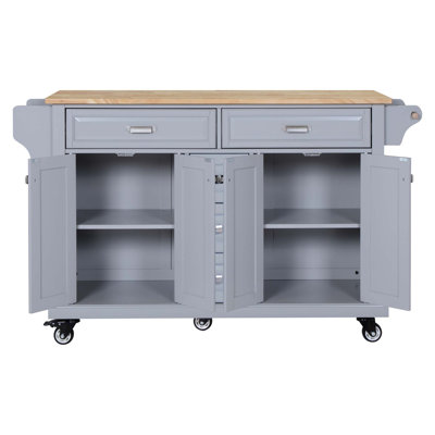 Durable Kitchen Island With Rubber Wood Countertop, 5-Wheel Mobility, And Ample Storage For Enhanced Cooking Experience