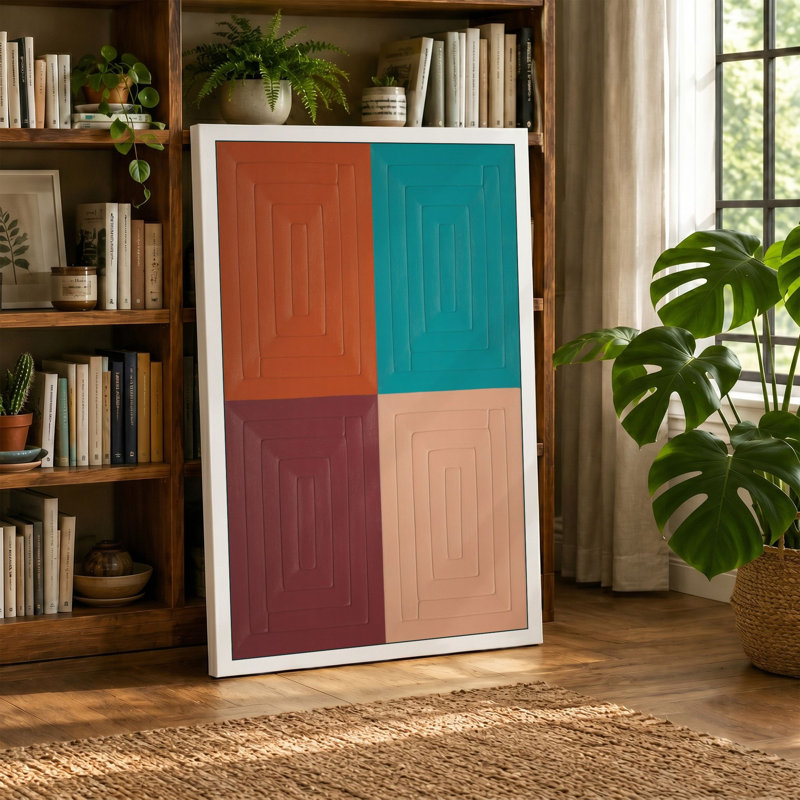 Four Colour Geometry Geometric - Wrapped Canvas, 18x12 - 45.7 x 30.5 cm, Cream Border