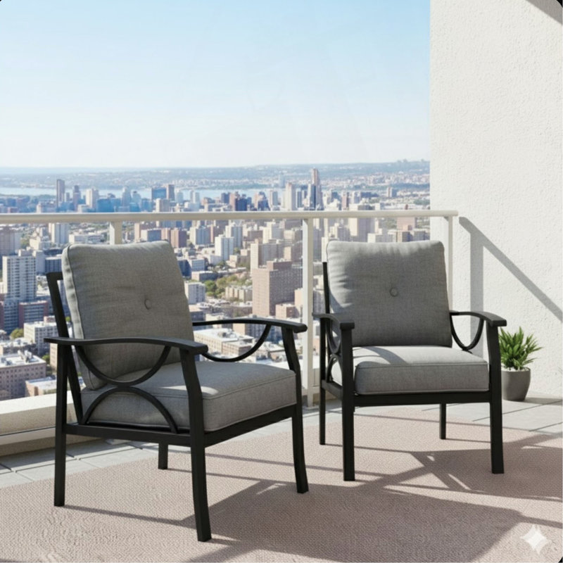 Ensemble de 2 fauteuils en métal toutes saisons, structure avec coussins, Gris