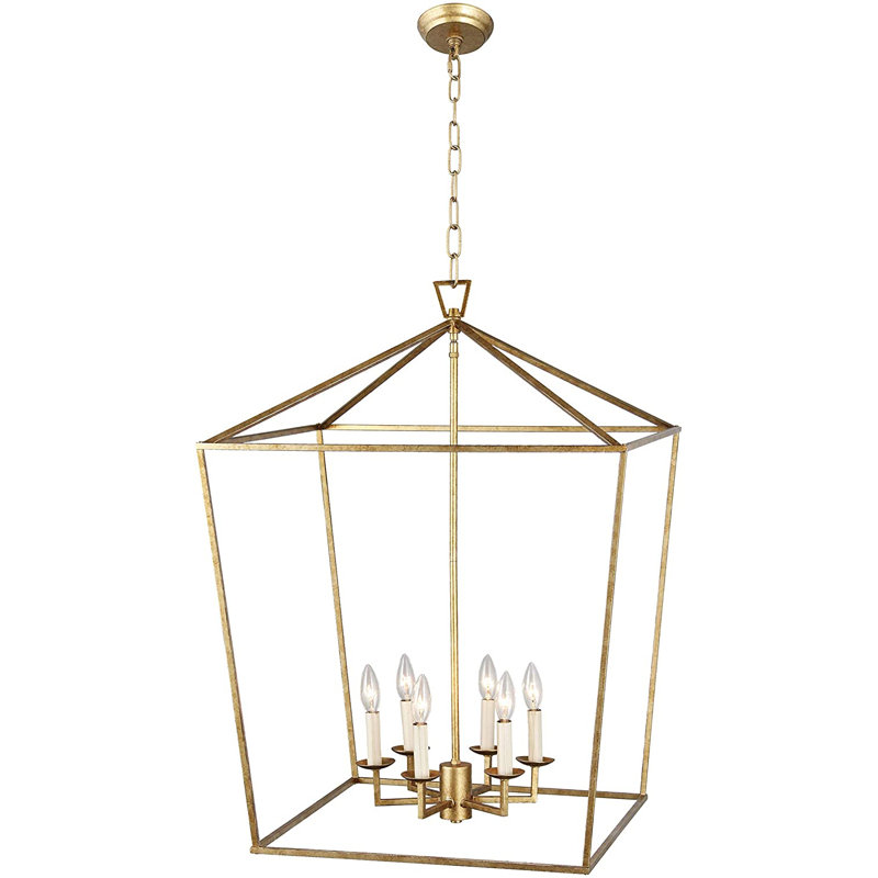 Lustre rectangulaire à 6 lumières Kampbell, Or vieilli