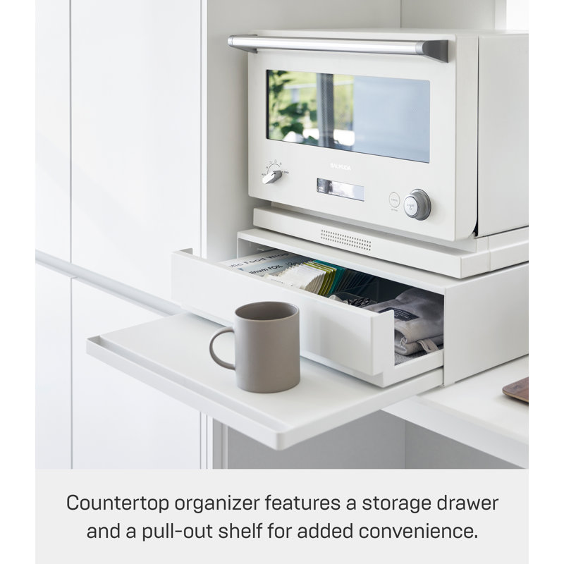 White Steel Kitchen Countertop Organizer with Pull-Out Shelf