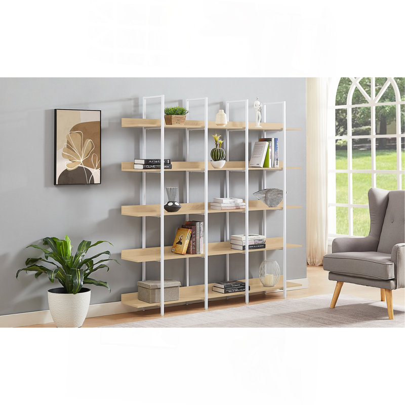 Bibliothèque ouverte à 5 niveaux, Blanc/chêne