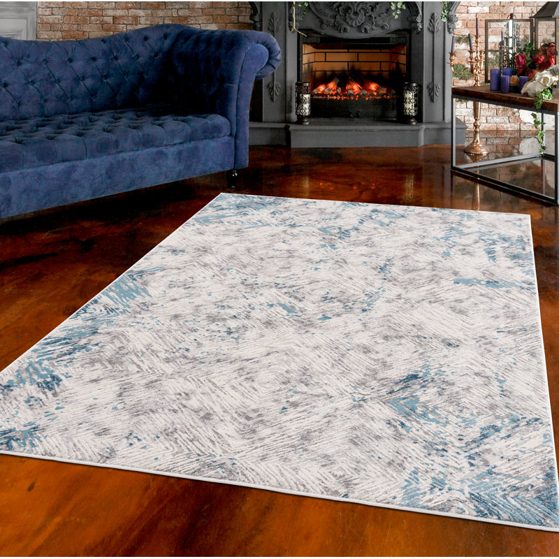 Tapis décoratif bleu abstrait DeLong, Rectangle 5 pi x 7 pi 6 po