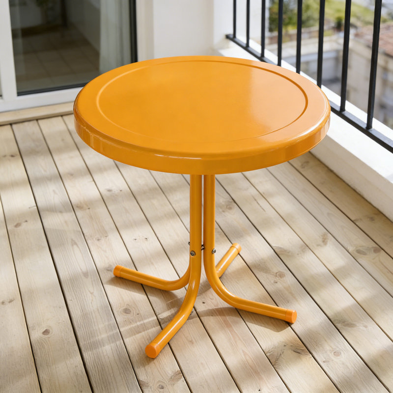 Retro Metal Outdoor Side Table, Tangerine Weather Resistant, Tangerine, 19" H x 22" W x 22" D