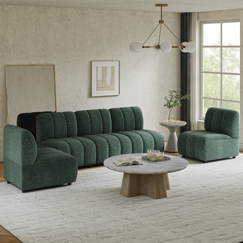 Ensemble de salon modulaire en chenille 5 pièces 84 po Shalon, Vert