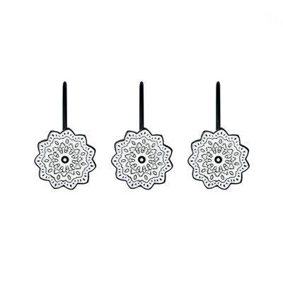 Ensemble de 12 anneaux de rideau de douche médaillon noir et blanc, résine, décoration de salle de bain fleur de boho mandala