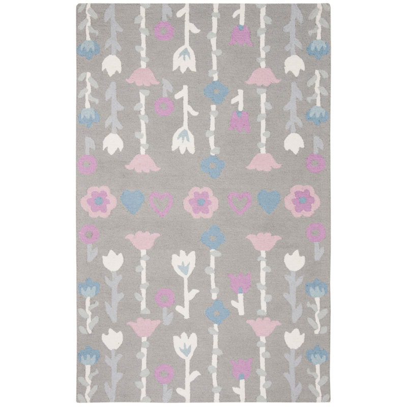 Tapis gris / rose en laine touffeté à la main Warminster, Rectangle 9 pi x 12 pi