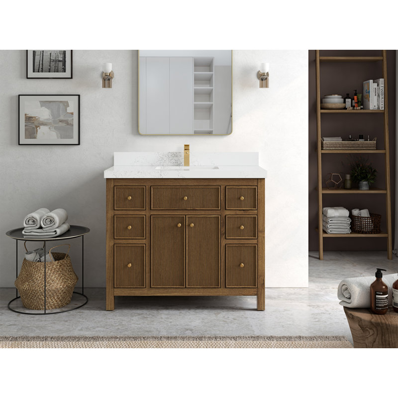 42'' Single Bathroom Vanity with Quartz Top, Empira White