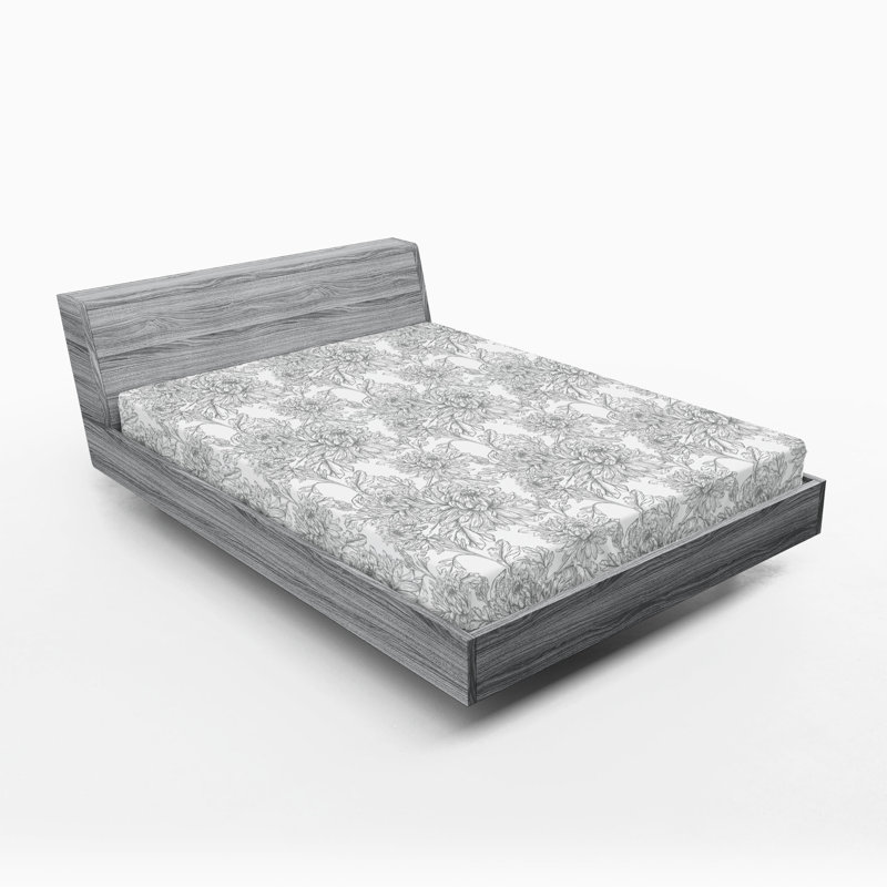 Ensemble de 2 draps-housses Ambesonne, Gris pâle, blanc / floral, Drap-housse grand