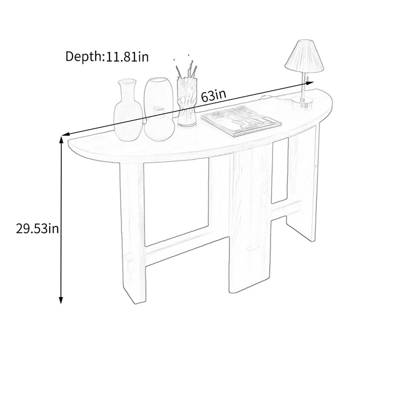 Console moderne en bois de pin, H 29,53 po x l 63 po x P 11,81 po, Bois naturel