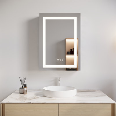 26X20 Inch Bathroom Medicine Cabinet With LED Mirror, Anti-Fog, Waterproof, 3000K~6000K Single Door Lighted Bathroom Cabinet With Touch Swich, Dimmable,Recessed Or Surface Mount