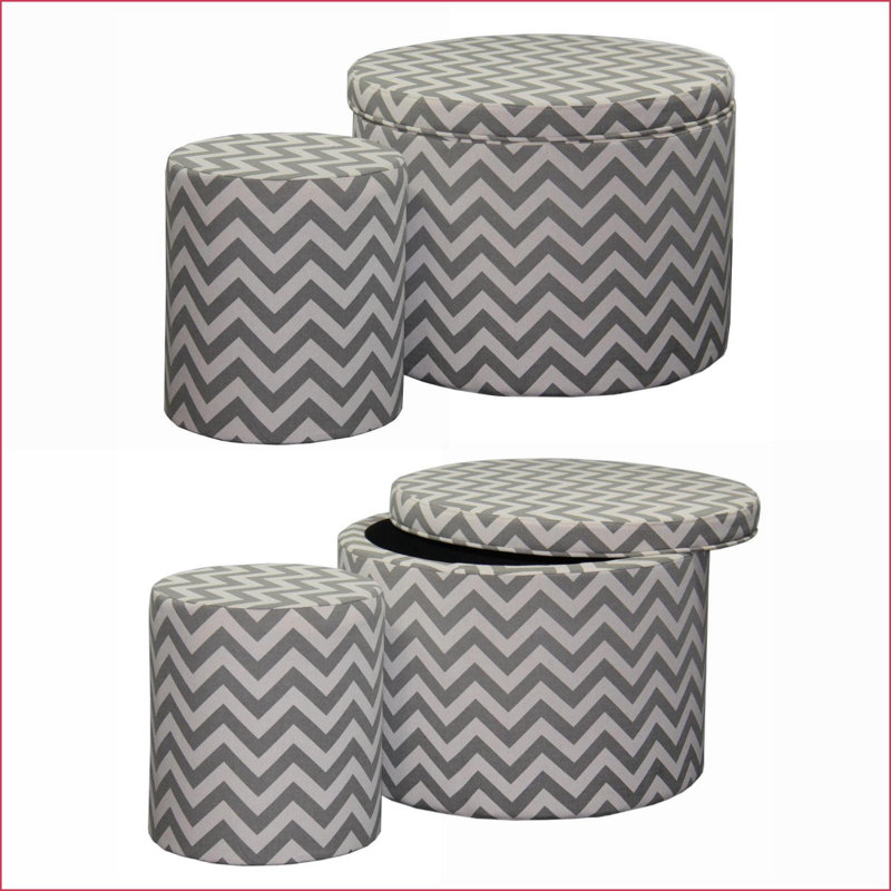 Repose-pieds avec rangement Sièges de salon, gris ardoise à chevrons | Gris ardoise | Cadre en bois