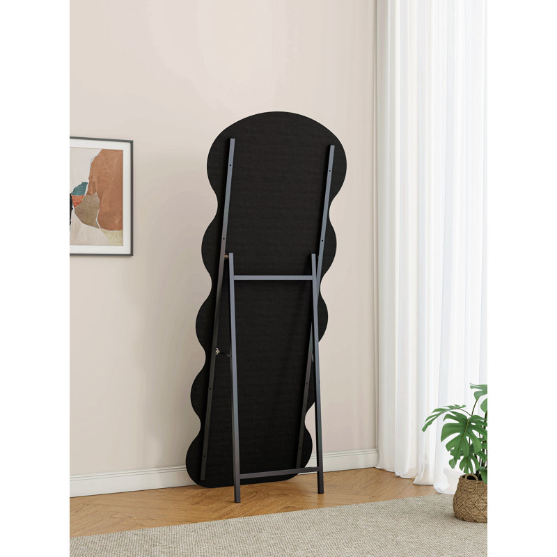 Flannel Full Length Wave Black Floor Mirror With Stand For Bedroom Living Room Hanging Or Against The Wall