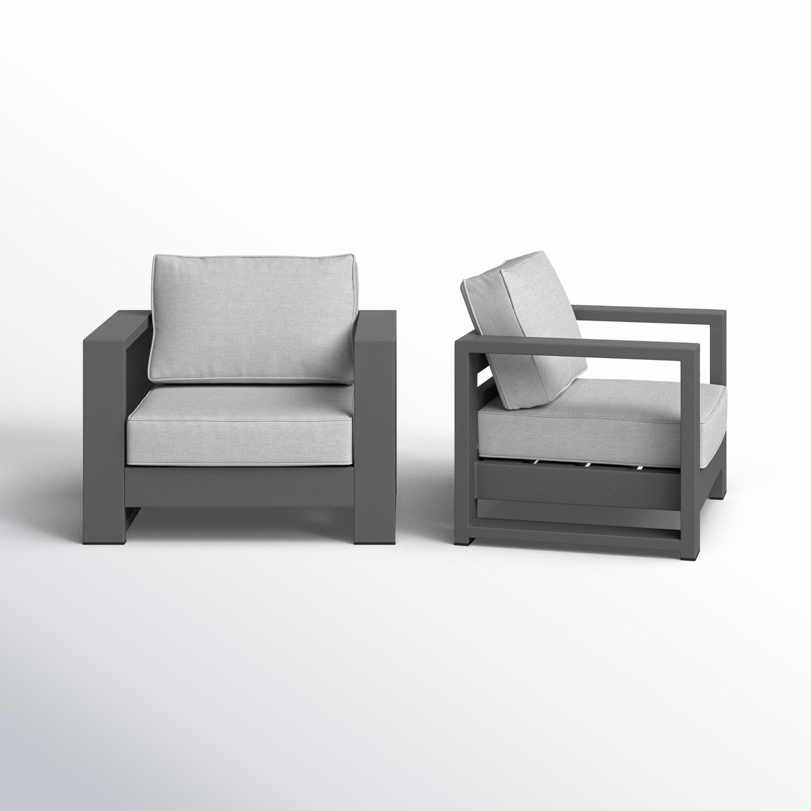 Hoyt 37.40” Outdoor Aluminum Armchair Set (Set of 2), Silver Gray, Light Gray