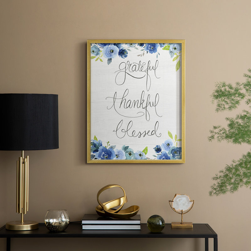 «Grateful, Thankful, Blessed», reproduction encadrée - bois massif, H 11 po x l 9 po, Doré