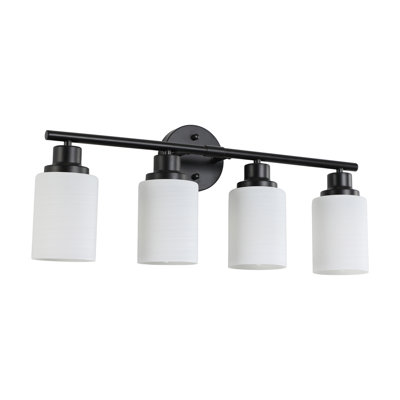 Miroir de salle de bain moderne 24 po à 4 lumières avec miroir en verre blanc givré avec cadre en fer noir, applique murale contemporaine pour la chambre à coucher, la salle de bain et le vestiaire (ampoule non incluse)