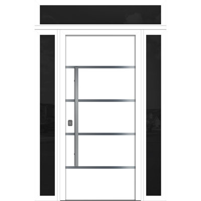 Modern Exterior Entry Steel Door 36in x 80in - Inox S3 with Sidelights and Transom