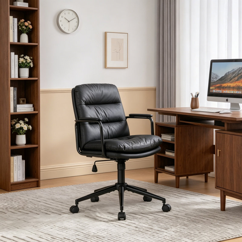 Office Chair Task Chair With Wheels And Armrests, Black