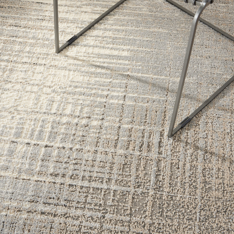 Tapis abstrait gris / ivoire Kellen, Rectangle 7 pi 10 po x 9 pi 10 po