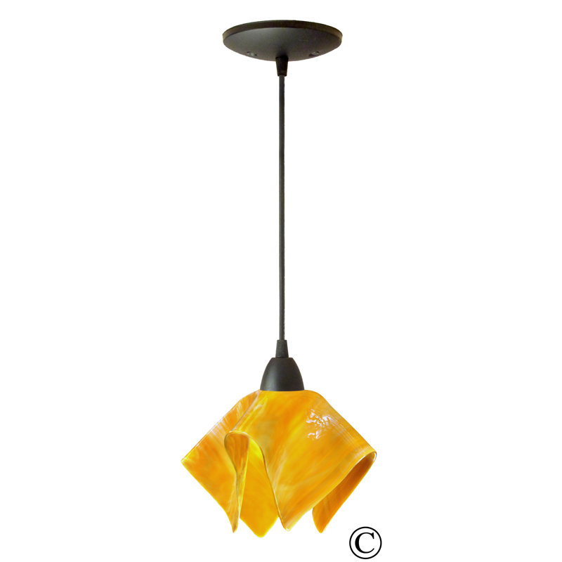 Dale Handcrafted Glass 1-Light Geometric Pendant, Large, Black, Flame - Yellow Amber