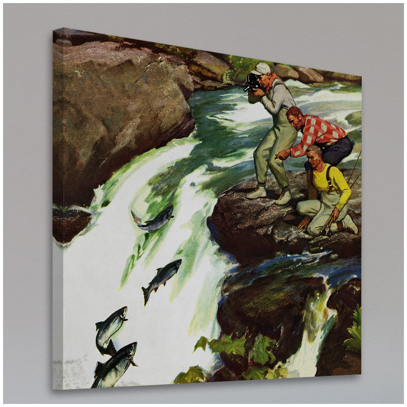 « saumon en amont », reproduction d’art sur toile tendue, H 32 po x l 32 po x P 1,5 po