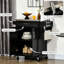 Chariot de cuisine à roulettes avec plateau en acier inoxydable, tiroir et placard pour ustensiles de cuisine et vaisselle, porte-serviettes, rangement pour épices - Gain de place, noir, 84 cm L x 46 cm l x 91 cm H, roulettes, idéal pour un comptoir ou un petit électroménager.