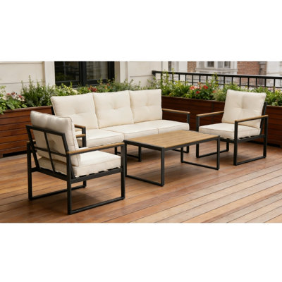 Oversized 5-Seater Outdoor Conversation Set, Heavy Duty Powder Coated Steel Frame All Weather Patio Furniture for Garden Backyard Poolside