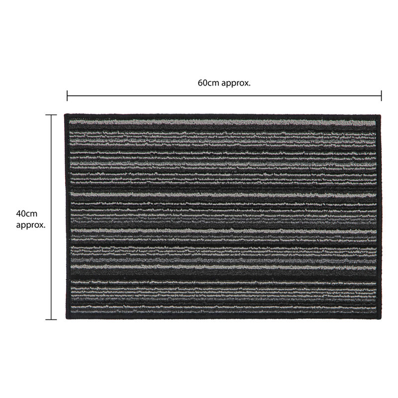 Non-Slip Striped Indoor Doormat, Rectangle W40 x L60 cm, Black