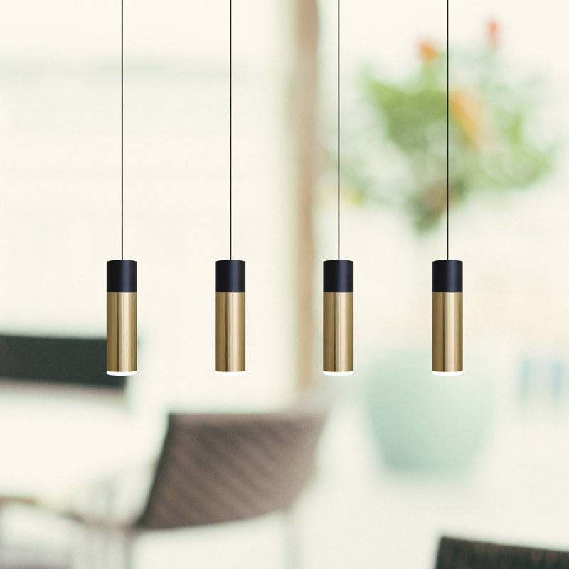 Luminaire suspendu cylindrique à DEL 4 lumières Costigan, Laiton