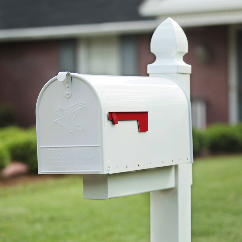 Elite Large White Steel Post Mounted Mailbox