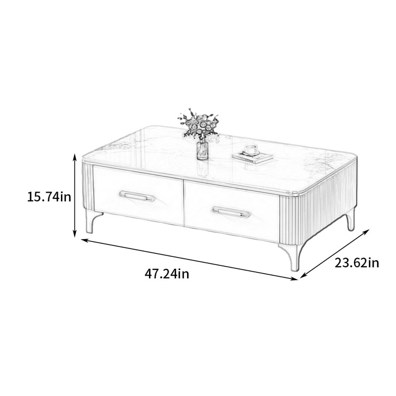 Table basse de luxe Italian Light, 15.74" H x 47.24" L x 23.62" W, Blanc / Brun, Noir