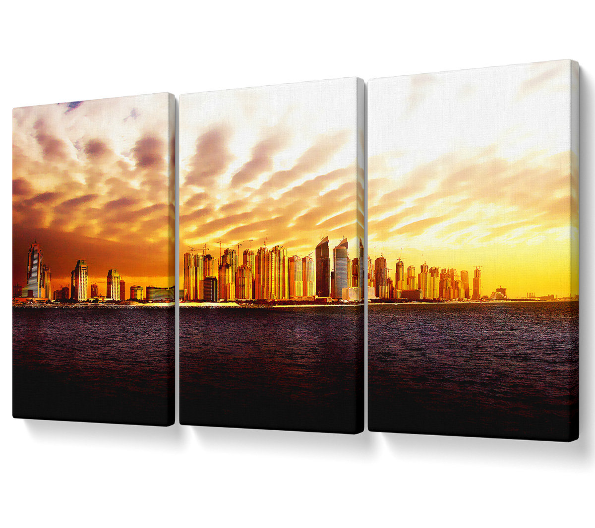 Ebern Designs The Golden City - 3 Piece Wrapped Canvas Graphic Art ...