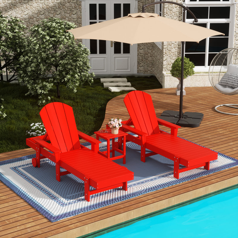 Laguna Outdoor Chaise Lounge Set with Table, Red