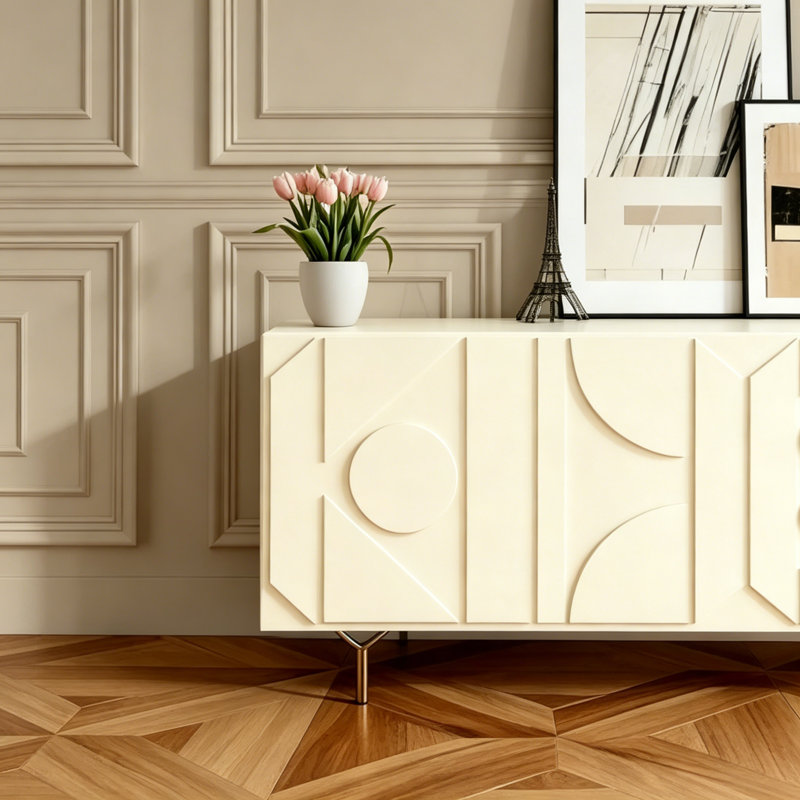 Meuble télé italien minimaliste, Blanc cassé