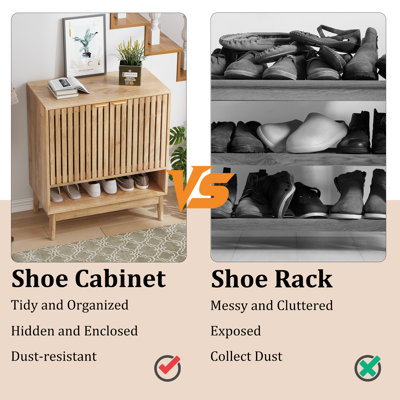 Armoire de rangement pour chaussures 16 à 24 paires avec portes, range-chaussures autoportant avec tablettes réglables, chêne