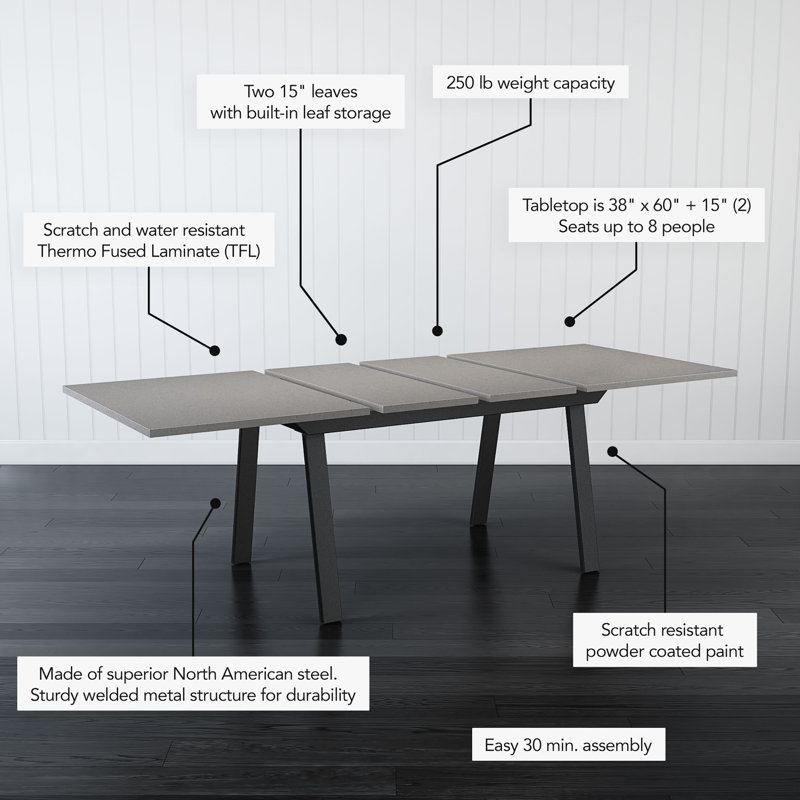 Table de salle à manger extensible Capozzi, Gris / noir